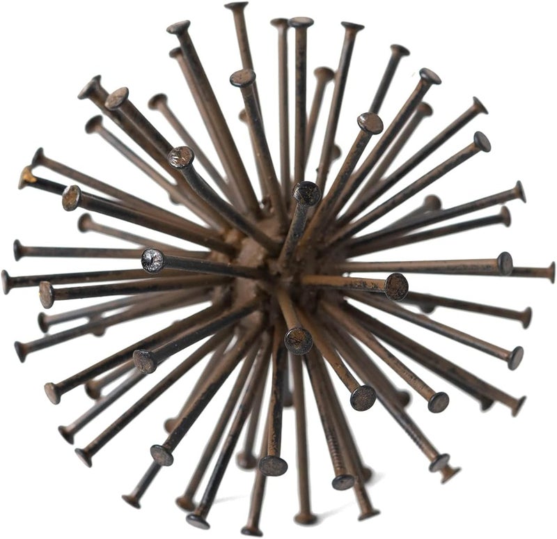 TICKCACY Metal Starburst Sculpture, Spike Tabletop Decorative Sphere, Small Abstract Geometric Urchin Decor Ball, Rusty Iron Table Top Decoration Orb for Home Living Room Bedroom Office Shelf - Image 2